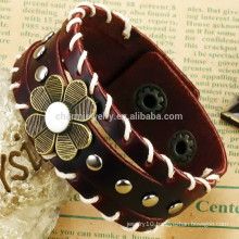 2015 new fashion brown genuine leather strap vintage charm bracelet jewelry wholesale PH771